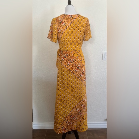 Yellow Flutter Sleeve Wrap Midi Dress - Picture 9 of 11